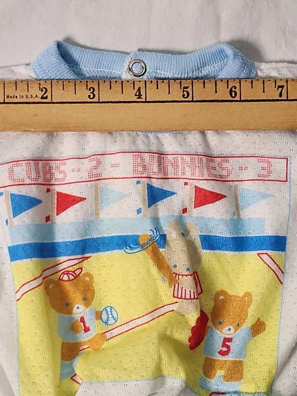 GERBER 2 Piece Snap Apart Blue BABY PAJAMAS Animals Baseball USA 12 MONTHS VTG